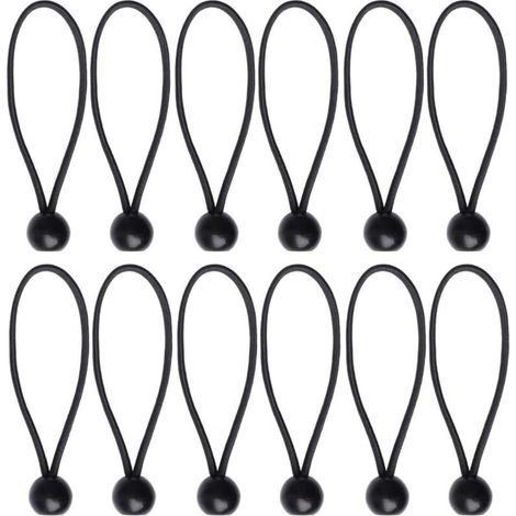 12 Pcs Black Tarpaulin Bungees Balls Tarp Bungee Cord for Banner, Tarpaulins, Pavilions, Tents, Tent Bungee Hooks, Tarpaulin Holder, Flag Poles (1/5)