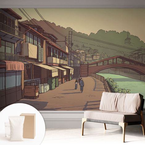 Tapete Tapete Vliestapete mit Kleber - Fototapete mit Motiv - Wandtapete modern - Wanddeko Pastellfarbene Landschaft 312x219 cm (1/5)