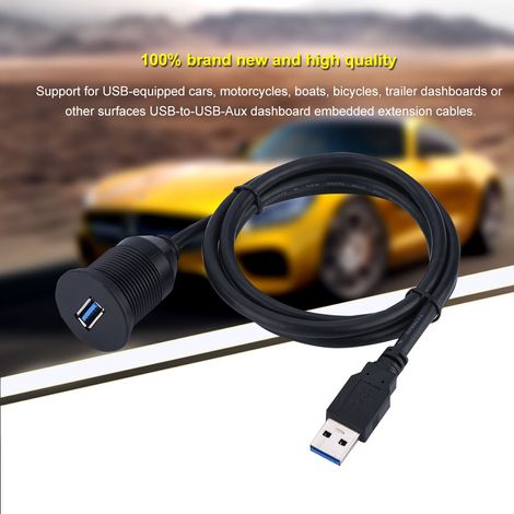 Câble d'extension USB 3.0 encastré, pour tableau de bord ou panneau, pour voiture, bateau et moto (1 m) (1/5)