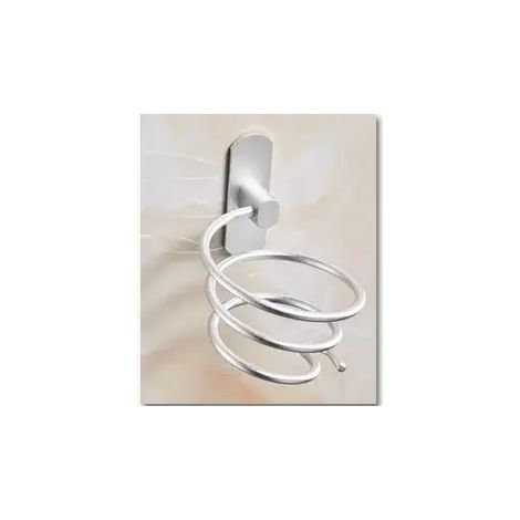 (Sans adhésif ni vis) Support mural pour sèche-cheveux de salle de bain, étagère en spirale en aluminium, accessoire de rangement mural. (1/5)