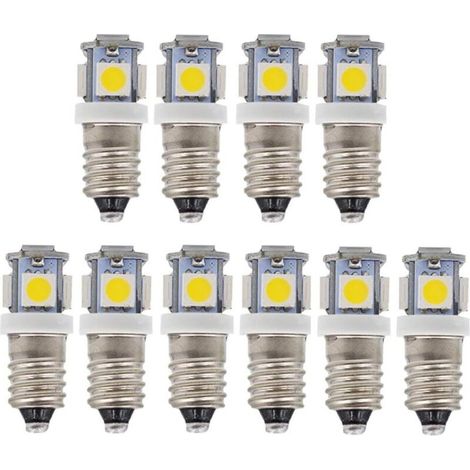 10pcs E10 6V Blanc froid ampoules LED 5SMD 0,5 W 50LM Les lamp(Blanc Chaud) (1/5)