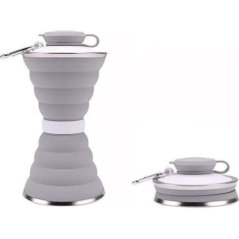 Bouilloire pliable – Bouilloire de voyage portable réutilisable en silicone anti-fuite pour le sport, la salle de sport en plein air, les voyages, gris (1/5)