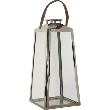 Lanterne Acier Verre 30X30X66 Chrome Argenté (1/5)