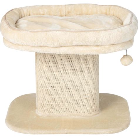 Arbre à chat moderne beige avec perchoir en peluche, grattoir en sisal, pompon et coussin lavable pour salon et appartement (1/5)