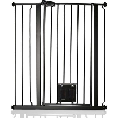 Bettacare Pet Gate with Lockable Cat Flap, 87.9cm - 95.5cm, Black, 104cm in Height