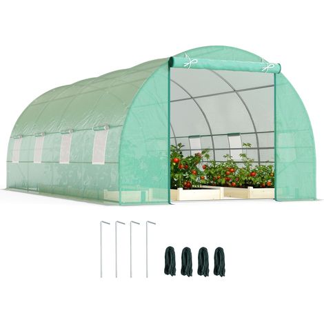Outsunny Foliengewächshaus Tomatengewächshaus Treibhaus Folientunnel Frühbeet mit Fenster Grün 595 x 300 x 200 cm (1/5)