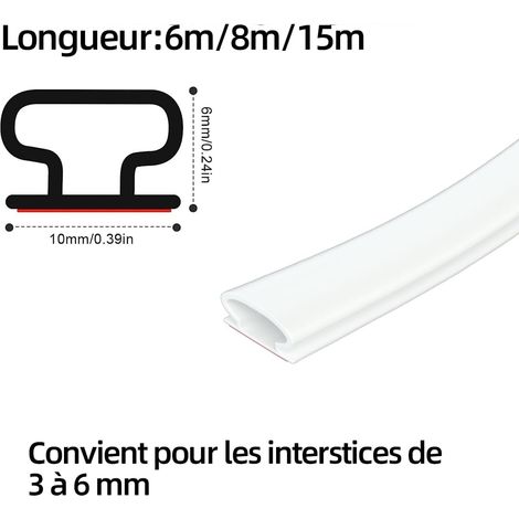 Joint Porte Fenetre Isolation Phonique Port D-Profil,Joint de Porte D'entrée en Caoutchouc Autocollante,Joint de Fenêtre de Voiture,Joint Porte Entree Anti Isolant Froid(6m,Blanc) (1/4)