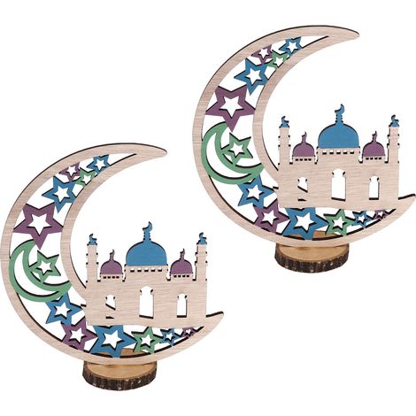 Ornements de lune en bois, décoration de lune pour l'Aïd Moubarak, rehausse l'atmosphère festive de la maison, du restaurant, du café (JM00454) (1/5)