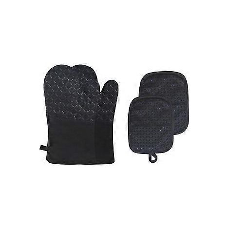 Ofenhandschuhe, 4er-Set, Silikon- und Baumwoll-Ofenhandschuhe und Topflappen, 30 x 18 x 3,5 cm