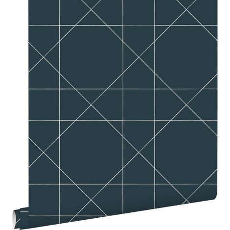papier peint lignes graphiques bleu foncé - ESTAhome (1/5)