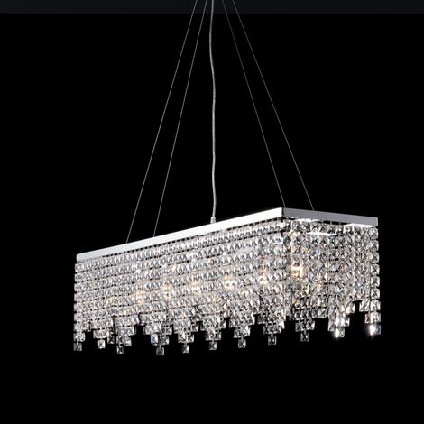 Penelope Suspension En Laiton Et Fer Chromé 6 Lumières Avec Strass L.107X30 Bl31-6-Cr