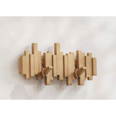 Porte-manteau mural en bois massif 6 crochets – Charge maximale 50 kg – Design rabattable pour entrée et salle de bain-Crezuo (1/4)