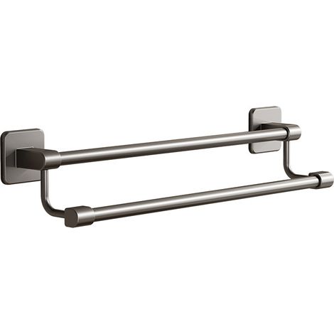 Porte-serviettes sans perçage, double barre à deux niveaux pour salle de bain, toilettes et rangement. (Gris anthracite - 70 cm, double barre à deux niveaux (type panneau)) (1/5)