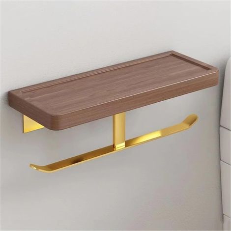 1pc Double Paper Holder With Shelf Gold Wood Wall Mounted Bathroom Kitchen Tissue Holders Walnut Toilet Paper Towel Roll Hange Rrack(Concave 30 cm) (1/5)