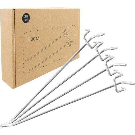 – Crochets de rangement 20 cm – Lot de 20 crochets en métal galvanisé – Charge max 5 kg – Pour panneaux perforés et organisation d'outils (1/5)