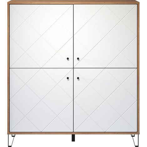 TouchWO Sideboard 4 Türen Eiche Dekor, weiß matt. (1/5)
