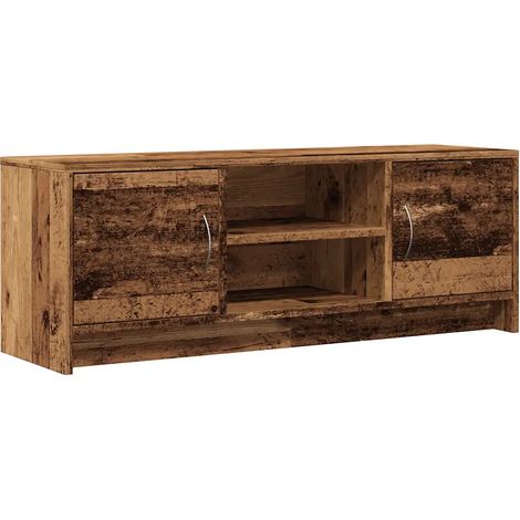 meuble TV pratique avec rangement 102 x 30 x 37 cm design élégant ambiance cosy en bois vieux bois (1/5)