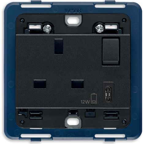 VIMAR - 19223.C Toma BS 2P+T 13A + interruptor rojo + USB C gris