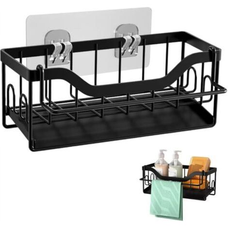 Organisateur d'évier de cuisine, organisateur de porte-éponge, porte-savon d'évier de cuisine avec porte-serviettes, rangement de salle de bain sans perçage, égouttoir d'évier de cuisine, porte-savon (1/5)