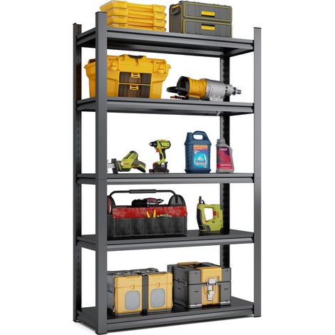 Besoin de rangement Étagère garage métallique 5 niveaux avec tablettes réglables, pour cave, atelier ou buanderie (1/5)