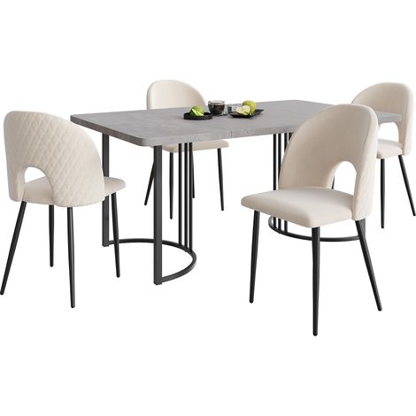 ELVMI Ensemble Table et Chaises avec 1 Table à Manger et 4 Chaises, Velours et MDF, Beige (1/5)
