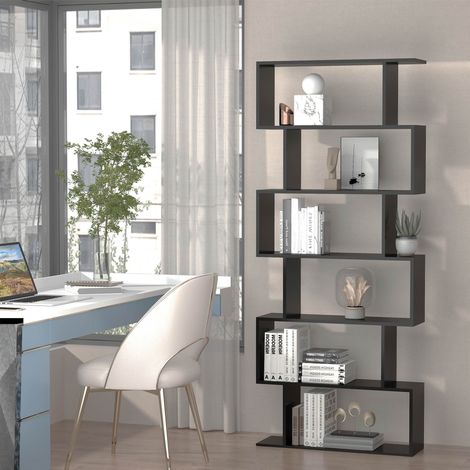 Libreria moderna a 6 ripiani per sala da pranzo, soggiorno e studio, 80x23x192 cm, nera.
