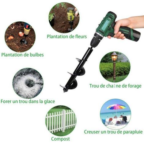 3PCS Mèche Jardin Tariere pour Perceuse 80mm×300mm+ 40mm×420mm+40mm×220mm Foreuse Jardin en Spirale avec Gants Jardinage (1/5)