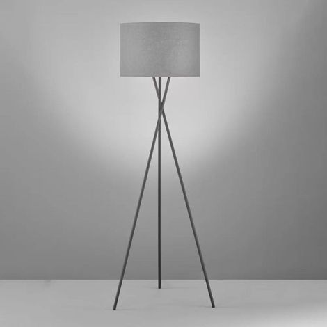 Lampadaire 3 pieds abat jour en tissu gris - fischer honsel - wotan 34793