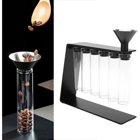 Tubes de conservation pour grains de café à dose unique, caves à café avec valve unidirectionnelle, flacons doseurs avec support magnétique et trémie (6 pièces) (1/5)