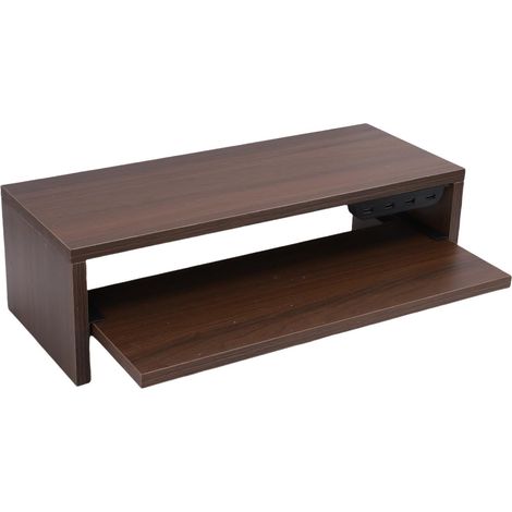 20-inch Wooden Monitor Stand with Drawer, 2 Power Outlets, 3 USB and Type-C Ports for Charging Multiple Devices, Phone and Tablet (1/5)