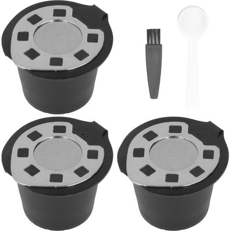 Capsules de café 50 ml avec cuillère, goupillon et filtre réutilisable en acier inoxydable chromé, compatibles Nespresso. (1/5)