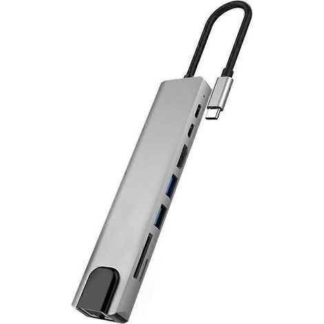 Adaptateur USB-C vers HDMI 8 en 1 avec Port Ethernet 100Mbps, Hub USB et Lecteur de Cartes TF/SD (1/5)