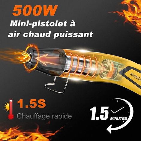 Décapeur Thermique Pistolet à Air chaud Température 270℃/450℃ Buse Réfléchissante pour emballages, bricolage, gaines, embossage (1/4)