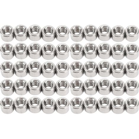 50 écrous de raccordement ronds à filetage intérieur, en acier inoxydable 304, M6, pour la décoration intérieure (1/4)