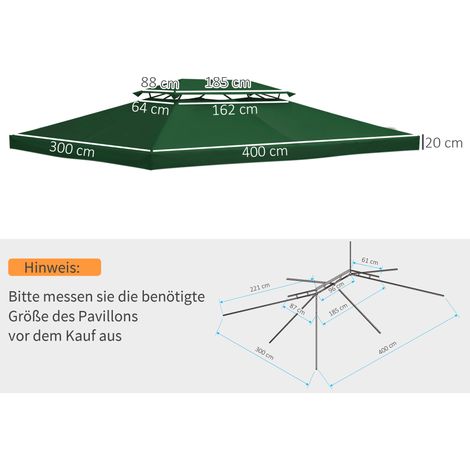 Toiture de remplacement pour tonnelle de jardin, en polyester, 3 x 4 m, verte (1/5)
