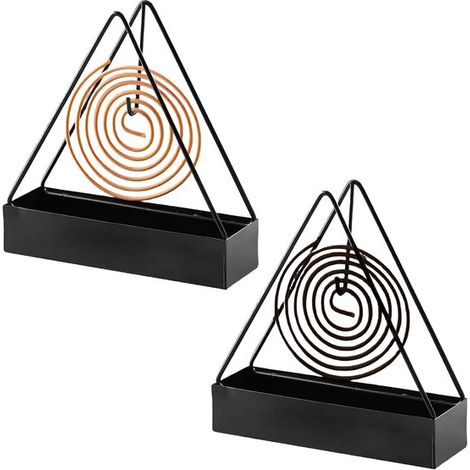 Juego de 2 porta inciensos triangulares en espiral de metal negro – Diseño minimalista con cenicero, aptos para uso en interiores y exteriores. (1/5)