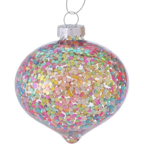 Kugel in Glockenform mit buntem Glitter Ø 8 cm - Glas