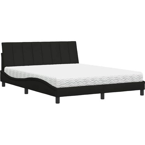 Lit double  Lit adulte  Lit avec matelas Hanko noir 160x200 cm tissu (1/4)