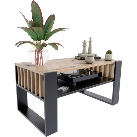 IGA Couchtisch, Artisan Eiche/Schwarz, 100x50, Couchtisch für Wohnzimmer, Büro, MK (1/4)
