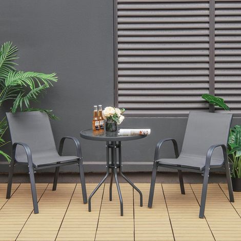 Costway – Ensemble table et chaise de jardin 3 pièces – 2 fauteuils ergonomiques en acier avec table basse en verre trempé – Confort d'assise optimal (1/5)