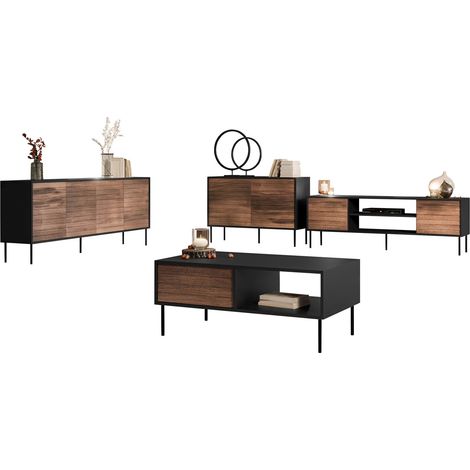 Conjunto de salón Flosoru 110, Nogal + Negro