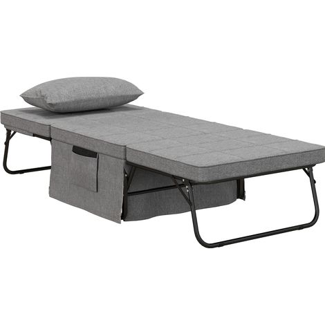 Letto pieghevole 4 in 1 poltrona ottomana divano letto, materasso 8 cm, acciaio, grigio (1/5)