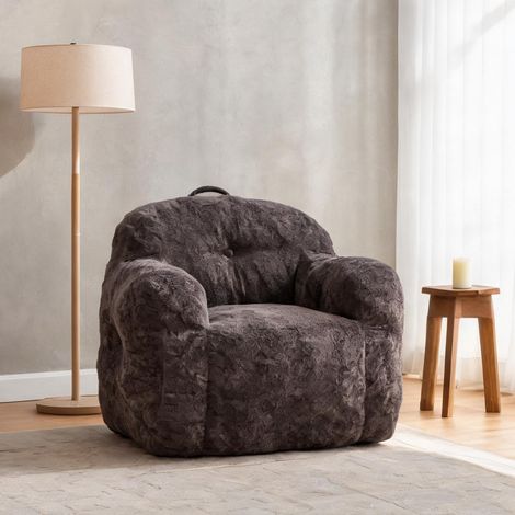 Pouf poire 95 cm en tissu gris avec accoudoirs 95 x 95 x 79 cm (1/5)