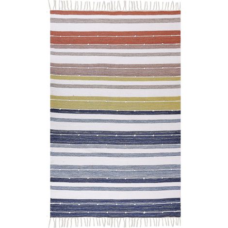 Tapis Multicolore en Matière Synthétique 140 x 200 cm à Rayures Fait Main Tozakli