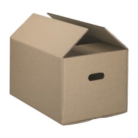 Lot de 10 cartons de déménagement kraft brun double cannelure H 35 cm L 50 cm P 28 cm – Poignées découpées pour transport facile
