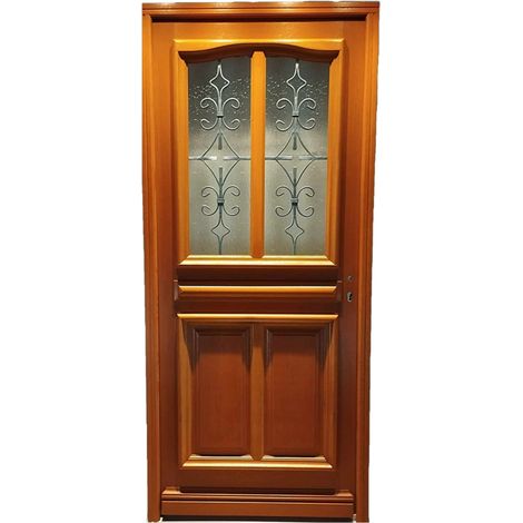 Gd Menuiseries – Porte d'entrée bois vitrée Vauban H.200 x L.90 cm – Ouverture à gauche – Adaptée pour espaces confinés – Esthétique moderne