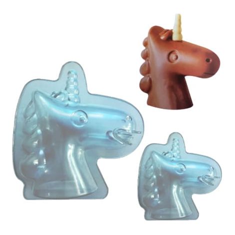 Molde de policarbonato para chocolate con forma de unicornio 3D (2 unidades). (1/4)
