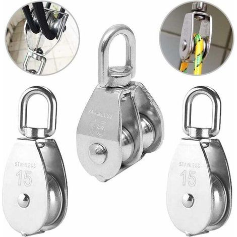 3PCS Poulie Double inox pivotant Double poulie,Poulie de Levage Rouleau de Chargement,Poulie en Acier Inox,Poulie Simple Bloc,Poulie Simple en Acier Inoxydable,Poulie de levage (1/4)