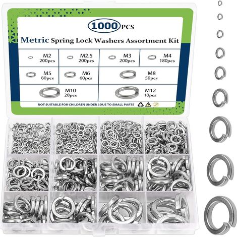 Rondelles frein inox 304 – Lot de 1000 pièces (M2, M3, M4, M5, M6, M8, M10, M12) – Rondelles ressort à dents intérieures et extérieures pour fixation sécurisée de boulons et écrous (1/4)