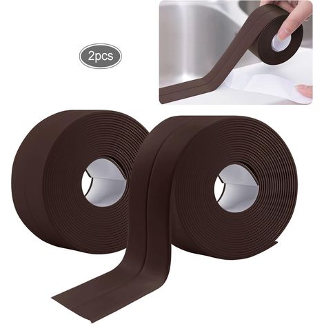 2 Rouleaux Bande Etancheite Autocollante Imperméable,PVC Ruban Adhesif de Scellage Mural,Douche,Toilette,Cuisine,Salle de Bains (Marron) (1/5)